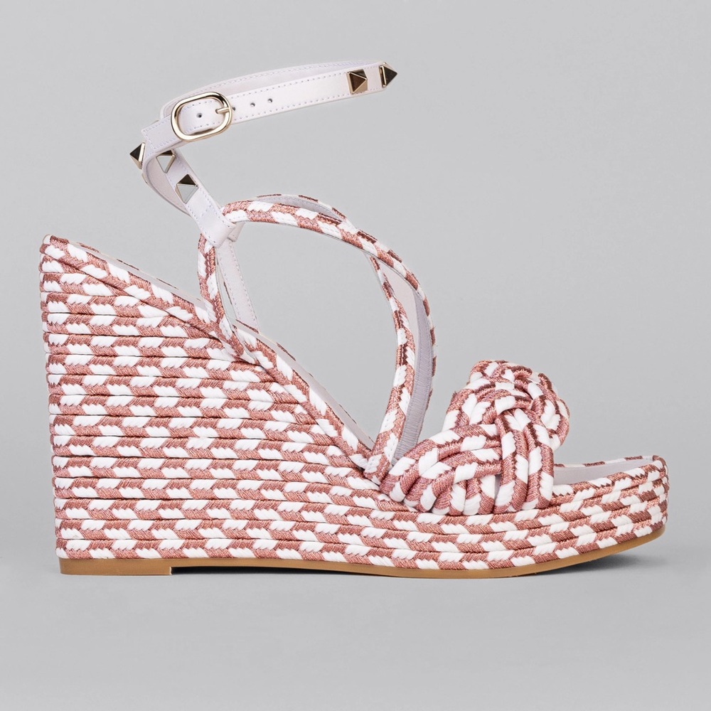 Valentino ROCKSTUD SILK TORCHON WEDGE SANDAL 115MM Size 39